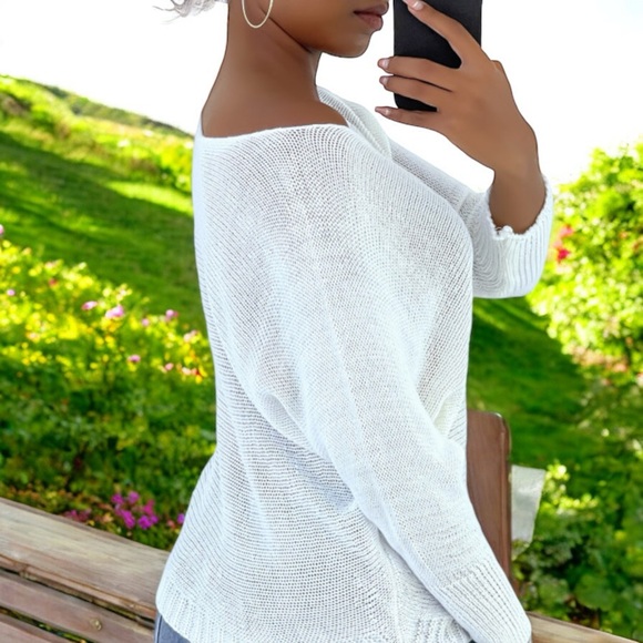 H&M White Relaxed-Fit Boat Neck Sweater Top with Long Dolman Sleeves - Picture 6 of 16